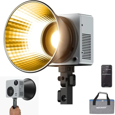 Abbildung von NEEWER 80W LED Videolicht mit 72Wh Akku/100W PD Schnelllade APP/2,4G Steuerung Tragbares zweifarbiges Mini COB Studio Dauerlicht 26500lx/1m 2700 6500K Dimmbar CRI95+ 13 Szenen, HB80B