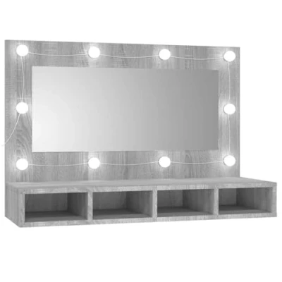 Abbildung von vidaXL Spiegelschrank mit LED Stauraum Kosmetikspiegel Schminkspiegel Hängeschrank Wandschrank Schrank Spiegel Schlafzimmer Grau Sonoma 90x31,5x62cm