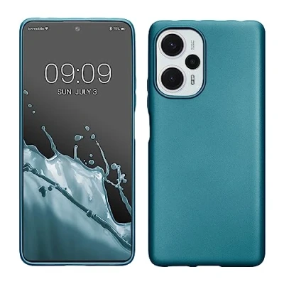 Abbildung von kwmobile Case kompatibel mit Xiaomi Poco F5 5G Hülle Schutzhülle aus Silikon metallisch schimmernd Handyhülle Metallic Karibikblau