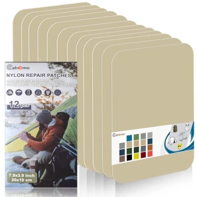 Abbildung von Cahomo Nylon Reparatur Patches, 12 Stück 20 X 10 cm Selbstklebender wasserdichte Patch, Flicken Selbstklebend, für Jacken, Zelte, Oberbekleidung Beige Gelb