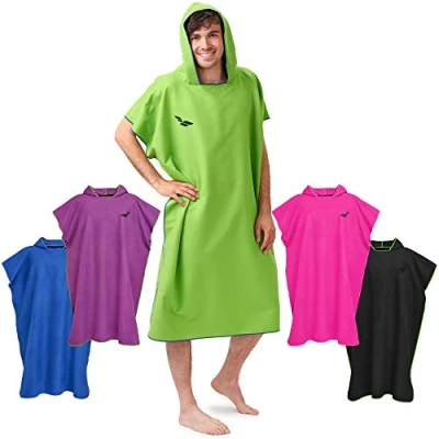 Abbildung von Fit Flip Surf Poncho Mikrofaser Umkleidehilfe Strand Badeponcho für Erwachsene Duschponcho schnelltrocknend Strandponcho Surfer Surfponchos Ultraleicht (Größe L, Grün/Dunkelblau)