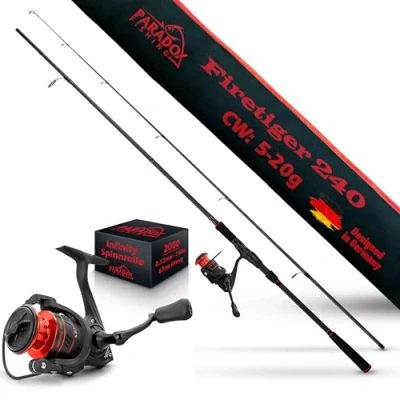 Abbildung von Paradox Fishing Firetiger Spinnrute mit Rolle I 2,4m 5 20g 2000 Spinnruten perfekt für Barsch Rute