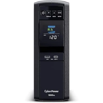 Abbildung von CyberPower CP1200EIPFCLCD Line Interactive USV/UPS 1200VA/720W Reine Sinuswelle, AVR, LCD, USB (HID), DB9, RJ45 LAN Protection, Ausgang (2) Schuko (4) IEC, Exp. Port für Opt. Netzwerkkomunikation