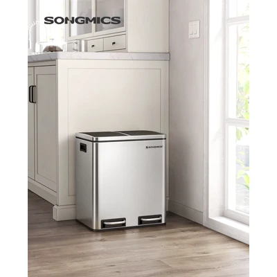 Abbildung von SONGMICS Mülleimer, Abfalleimer, 30L, ergonomisch, Stahl, Metall Fußreling