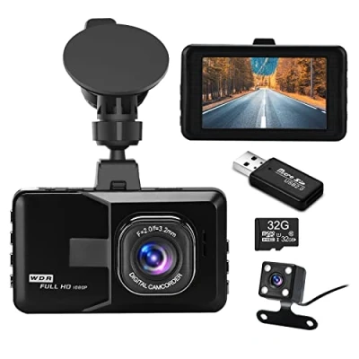 Abbildung von Podazz Dashcam Auto Vorne und Hinten — 3 Zoll IPS Bildschirm FHD 1080P Dash Cam, für Autos 170 Weitwinkel, Super Nachtsicht, G Sensor, Loop Aufnahme Bewegungserkennung, Parküberwachung