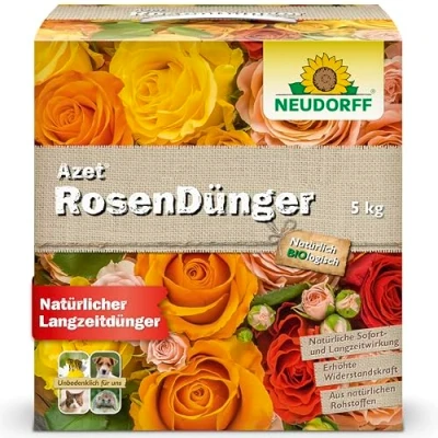 Abbildung von Neudorff Blumendünger Bio Azet RosenDünger 5 kg, mit 100 Tagen Langzeitwirkung, für langanhaltend farbenfrohe Rosen, Stauden und Blütenpflanzen, aus natürlichen Rohstoffen