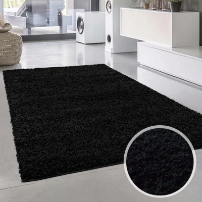 Abbildung von ayshaggy Shaggy Teppich Hochflor Langflor Einfarbig Uni Schwarz Weich Flauschig Wohnzimmer, Größe: 133 x 190 cm