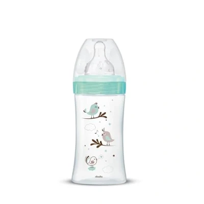 Abbildung von Dodie Babyflasche, Antikolik Initiation+, Glas, grün, Vogel, 270 ml, 0 6 Monate, runder Sauger, Fluss 2