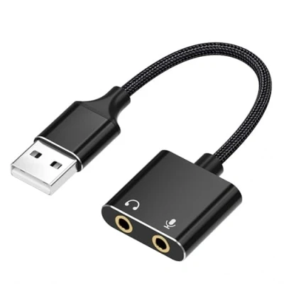 Abbildung von AQSQWQ Externe USB Soundkarte Klinke Adapter, Soundkarte, Kopfhörer und Mikrofon Klinkenadapter für Computer, PS4, Laptop, Schwarz