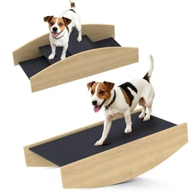 Abbildung von PawHut Agility Hürde 2 in 1, aus Holz, für kleine, mittelgroße Hunde unter 15 kg, Tannenholz, Teppichstoff, Hundewippe (1 tlg) Balance, Selbstvertrauen, 80 x 39,5 20 cm Naturholz
