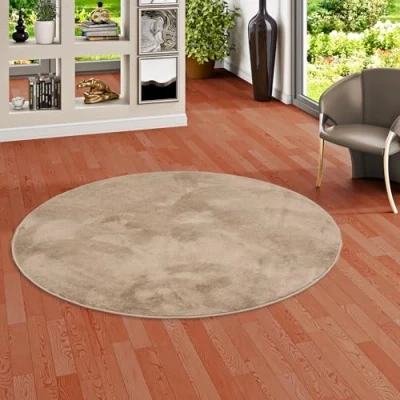 Abbildung von Pergamon Luxus Super Soft Hochflor Langflor Teppich Rund Flauschig Weich Wohnzimmer Schlafzimmer Melia Taupe