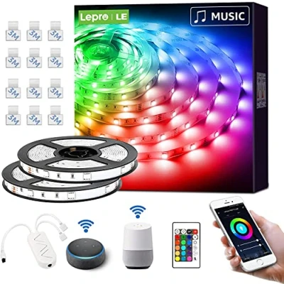 Abbildung von LE Smart LED Strip 10M, 2x5M, Musik Sync, RGB 300 LEDs, Wifi Streifen, Superhell 5050 Selbstklebend Lichtband Wlan, Lichterkette mit Fernbedienung, Kompatibel Alexa, App, Google Home