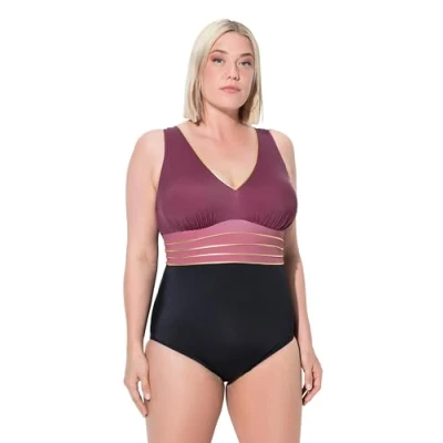 Abbildung von Ulla Popken Damen große Größen Übergrößen Plus Size Badeanzug Laura, Goldgürtel