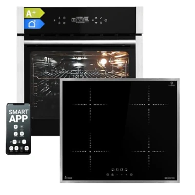Abbildung von Autarkes Herdset: 60cm Einbaubackofen EB8313HC + 59cm Induktionskochfeld IH85900ED Pizzafunktion Grill Umluft Heißluft Automatik Timer 2 fach Wärmeschutzverglasung SET8313HCIH859ED