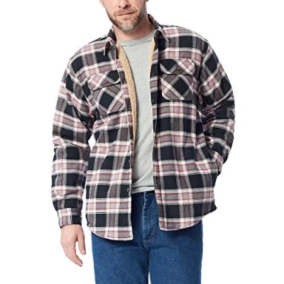 Abbildung von Wrangler Authentics Herren Long Sleeve Sherpa Lined Shirt Jacket Hemd mit Button Down Kragen, Caviar, M