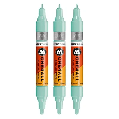 Abbildung von Molotow One4All Acrylic Twin Marker (Strichstärke 1.5 mm und 4 mm, hochdeckend permanent) 3 Stück Farbe 020 lago blau pastell