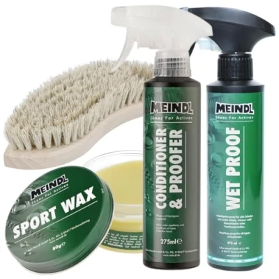 Abbildung von Meindl Leder MegaPack Sportwax + Imprägnierer Conditioner Pflegebürste