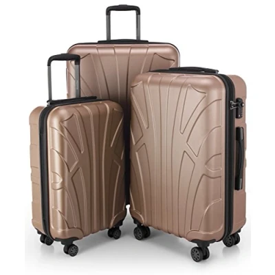 Abbildung von suitline 3er Koffer Set Trolley Rollkoffer Hartschalen Reisekoffer, TSA, (55 cm, 66 76 cm), 100% ABS, Matt, Gold