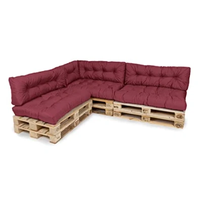 Abbildung von TexDeko® Garden Palettenkissen 120x80x18cm wasserabweisend UV beständig In &amp; Outdoor Premium Sitzkissen gesteppt Palettenauflage für Europaletten (7 TLG Set, Bordeaux)