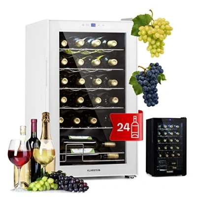 Abbildung von Klarstein Weinkühlschrank, 1 Zonen Getränkekühlschrank Klein, Freistehender Kleiner Weinschrank, 63L Wein Kühlschrank mit Glastür, Indoor/Outdoor Flaschenkühlschrank, Wine Fridge 24 Flaschen