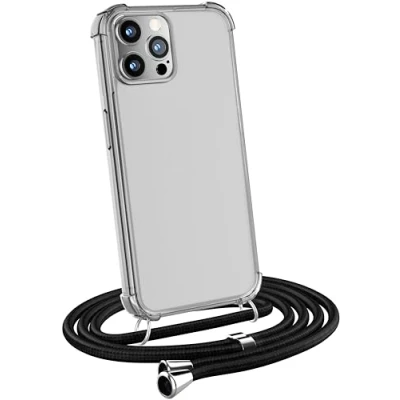 Abbildung von MyGadget Handykette für iPhone 12 Pro [ TPU Hülle mit verstellbaren Band ] Handyhülle Handyband zum Umhängen Kordel Schnur Case Schutzhülle Schwarz