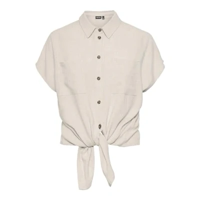 Abbildung von Pieces Vinsty SS TIE NOOS Hemdbluse, Damen, Größe: Medium, Oatmeal