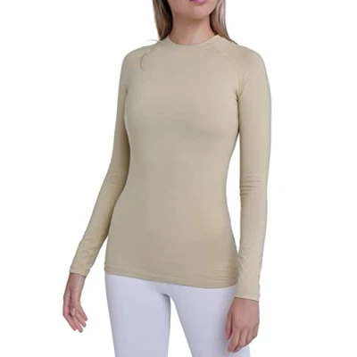 Abbildung von TCA Thermounterwäsche Damen Extra Warm Thermo Unterwäsche für Sport Thermoshirt Funktionsshirt Langarm Kompressions Laufoberteil Beige, XS