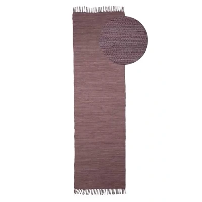 Abbildung von carpetfine Flickenteppich Kelim Chindi Uni Läufer Mauve 60x180 cm, handgewebt Fleckerlteppich aus Baumwolle für Wohnzimmermit Fransen