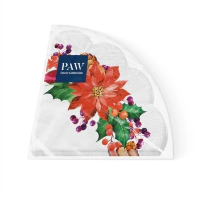 Abbildung von PAW Servietten 3 lagig (32 cm Durchmesser) I 12 Stück Perfekt für Weihnachten, Winter, Feiertage Heiligabend Tischdekoration Runde Seidenservietten Weihnachtsstern Poinsettia With Cones