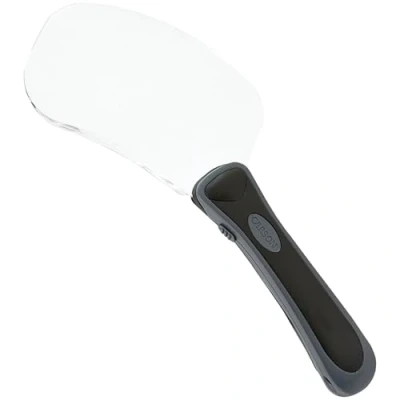 Abbildung von Carson Lighted RimFree 2x Handlupe mit LED, ergonomischem Griff und Linse im Rechteckformat (RM 77)