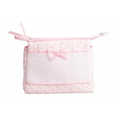 Abbildung von FILET Reisetasche mit Reißverschluss, Aida Canvas Stickerei Tasche, Beauty Product Organiser, 100% Made in Italy, Abmessungen 24 x 20 10 cm, Farbe Rosa und Weiß