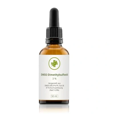 Abbildung von vitalundfitmit100 DMSO Lösung 3% 50 ml Braunglasflasche mit Glas Pipette 99,9% Reinheit Ph. Eur. Deutsche Qualität frei von unerwünschten Zusatzstoffe oder Konservierungsmittel