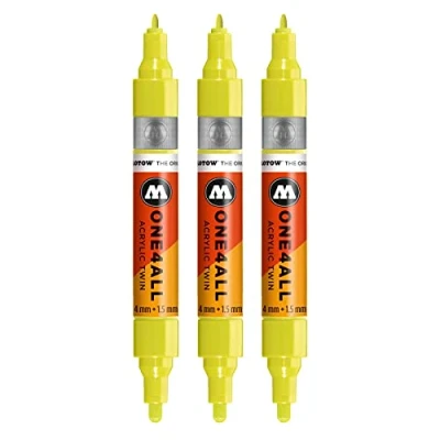 Abbildung von Molotow One4All Acrylic Twin Marker (Strichstärke 1,5 mm und 4 mm, hochdeckend permanent) 3 Stück Farbe 236 giftgrün