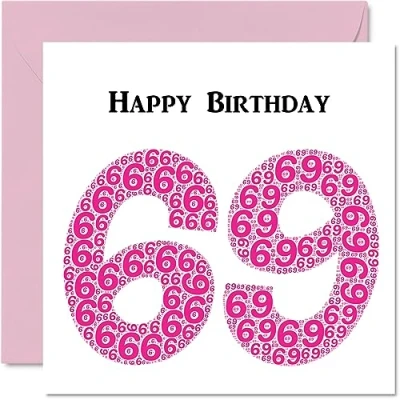 Abbildung von lustige Geburtstagskarte zum 69. Geburtstag für Frau Shapecloud Happy Birthday Karte Vater, Mutter, Großvater, Nanny, Oma, Onkel, Tante, Cousin, 145 mm x Grußkarten,