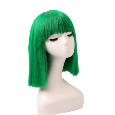 Abbildung von Prettyland Event Damen Bob gerade Pony Perücke Mittellange Kurze glatte hitzfeste Wig für Show Fasching Grün C733