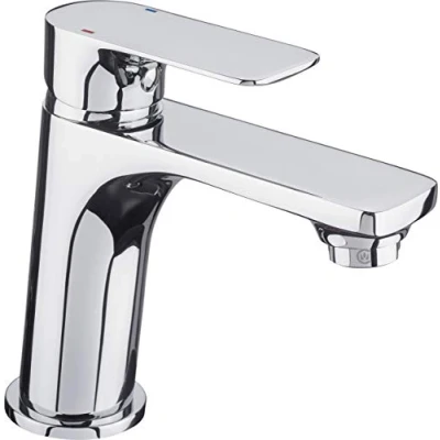 Abbildung von CORNAT Waschtischarmatur &quot;Verchromter Messingkörper Rundes Design Normale Auslaufhöhe&quot;, Mit Druck Ablaufventil / Wasserhahn fürs Bad Waschbecken Armatur