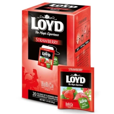 Abbildung von LOYD® Horeca Früchtetee Tee 20 Teebeutel 40g Geschmack: Erdbeere Strawberry Aromatisiert Obst Frucht Früchte Fruit Tea Hochwertigen Teeblättern Schwarzteebeutel Aufbrühen