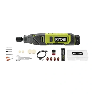 Abbildung von RYOBI 4 V USB LITHIUM Akku Rotationswerkzeug RRT4 120GA15, inkl. 15 teiliges Zubehörset, 1 x 2,0 Ah und C Ladekabel