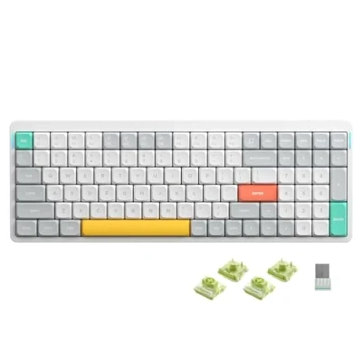 Abbildung von nuphy Air96 V2 Mechanische Tastatur Kabellos mit niedrigem Profil,100 Tasten RGB Hot Swap unterstützt 2.4GHz Wireless/Bluetooth/USB C für PC/Laptop/Windows/Mac White Gateron Aloe Switch