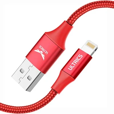 Abbildung von ULTRICS iPhone Ladekabel, 2 m, (Apple MFi zertifiziert) USB A auf Lightning Kabel, geflochtenes Nylon Datenkabel kompatibel mit 11 Pro/XS Max/XR/X/8/7/6S/6 Plus/5S, iPad, iPod, Rot