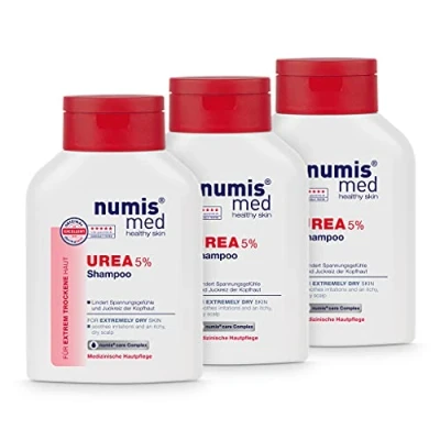 Abbildung von numis med Shampoo mit 5% Urea 3x Hautberuhigendes Haarshampoo für extrem trockene, zu Juckreiz neigende Kopfhaut vegane Haarpflege ohne Silikone, Parabene &amp; Mineralöl Haar (3x 200 ml)
