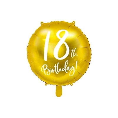Abbildung von PartyDeco Folienballon 18th Birthday 45cm für Helium geeignet Luftballon zum 18. Geburtstag Gold