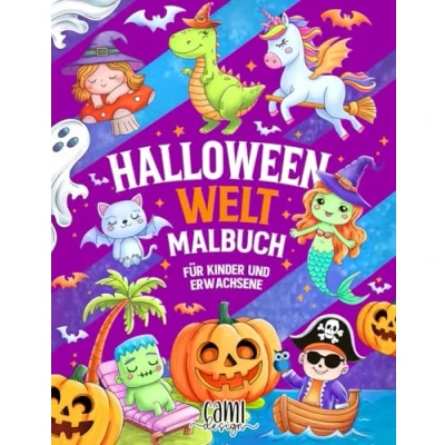 Abbildung von Halloween Malbuch für Kinder und Erwachsene: Niedliche Monster, Gruselige Kürbisse, Katzen, Lustige Hexen, Zombies, Geister Friedhöfe. Kreative Herbst Malvorlagen