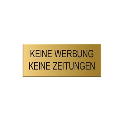 Abbildung von OFFORM DESIGN Briefkastenschild Keine Werbung Zeitungen 60x25 mm vollflächig selbstklebend Material Aluminium matt Gold eloxiert Messingschild Optik Nr.29041 M