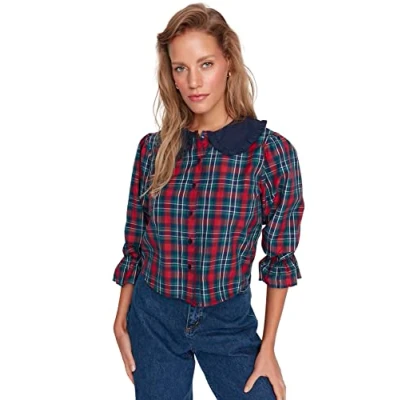 Abbildung von Trendyol Damen Woman Young Regular Standard Peter Pan Collar Woven Shirt Hemd, Multi Color, 34