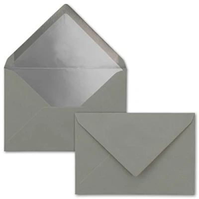 Abbildung von Kuverts in Graphit Grau 10 Stück Brief Umschläge DIN C6 114 x 162 mm 11,4 16,2 cm Nassklebung matte Oberfläche &amp; Silber Metallic Fütterung ohne Fenster für Einladungen