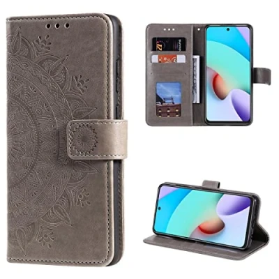 Abbildung von CoverKingz Handytasche kompatibel mit Xiaomi Poco M4 Pro 5G Handy Case Kartenfach Handyhülle Flipcase klappbar Motiv Mandala Grau