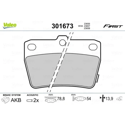 Abbildung von VALEO 301673 Bremsbelagsatz FIRST Hinterachse inkl. Verschleißwarnkontakt ohne Anti Quietsch Blech TOYOTA: RAV4 II SUV, I SUV