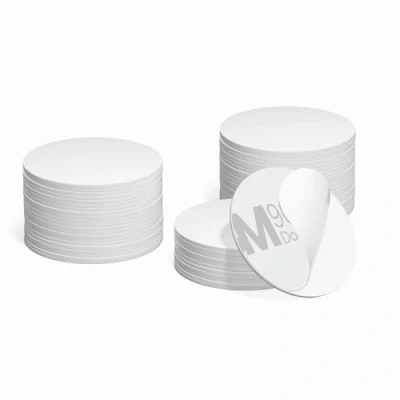 Abbildung von SANPOPO NFC Tag Karten, programmierbar, NFC, 215 Etiketten, PVC, NTAG215, selbstklebende Rückseite, rund, 25 mm, 504 Byte Speicher für Android iPhone und alle fähigen Geräte, 10 Stück