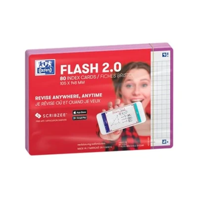 Abbildung von Oxford FLASH 2.0 Karteikarten A6, Lernkarten, 105x148mm, kariert, lila, 80 Blatt